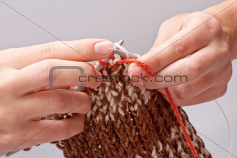woman's hand knit knitting yarn