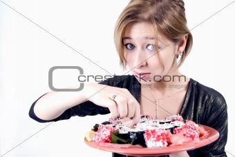 girl with sushi  