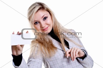 young business woman with business card
