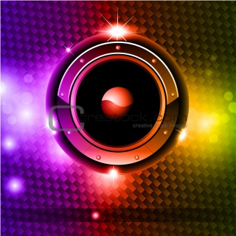 Futuristic Music Disco Background with glowing Rainbow lights