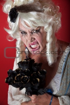 Woman dressed as scary Marie Antoinette