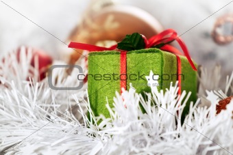 Christmas green box and balls