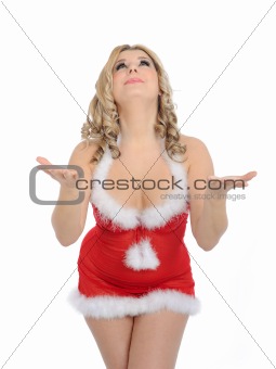 Beautiful sexy santa clause woman in party red christmas clothes