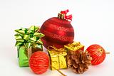 Red Christmas baubles and other decorations
