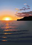 Sunset at sea, vector