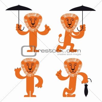 Cartoon lion with umbrella