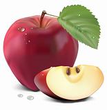 fresh red apple with green leaf
