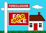Real Estate Home Foreclosure with Sold Sign