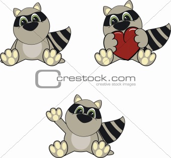 raccoon baby cartoon set