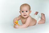 Bare Baby on Tummy with Rubber Ducky