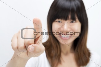 asian women touch screen