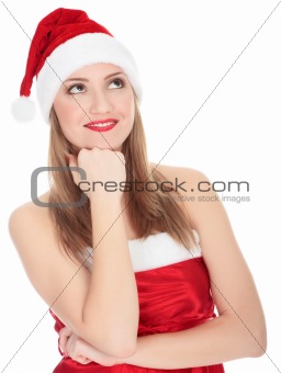 Picture of pretty christmas girl in red dress and santa hat