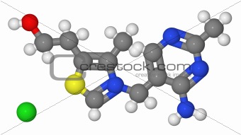 Ball and stick model of thiamine molecule