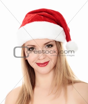 Attractive smiling woman in Santa Cap 