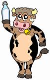 Cartoon cow holding bottle of milk