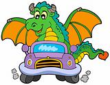 Cartoon dragon driving car