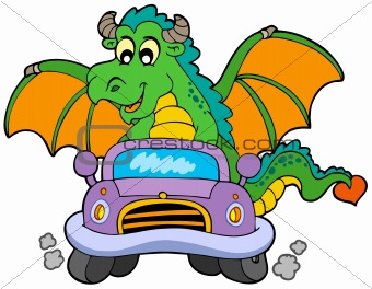 Cartoon dragon driving car