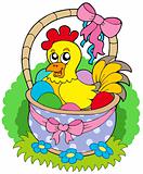 Easter basket with cute chicken