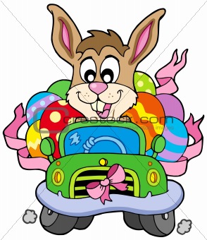 Easter bunny driving car
