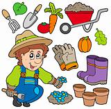Gardener with various objects
