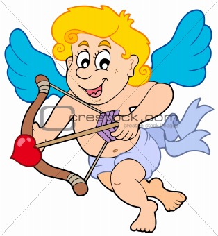 Happy cupid with bow and arrow
