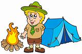 Scout with tent and fire