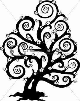 Stylized tree in bloom silhouette