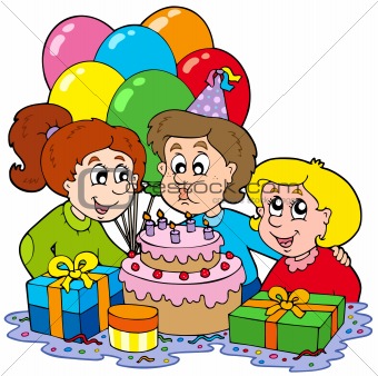 Three children at birthday party
