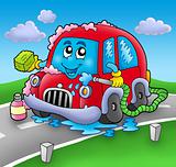 Cartoon car wash on road