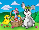Cute Easter bunny and chicken