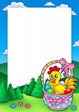 Easter frame with basket and chicken