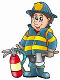 Fireman holding fire extinguisher