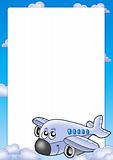 Frame with cute airplane and clouds