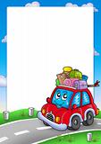 Frame with cute car and baggage