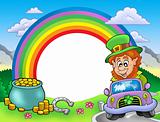 Rainbow frame with leprechaun in car