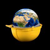 Yellow helmet with earth planet