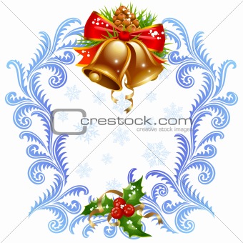 Christmas and New Year greeting card 5. Golden bells and holly