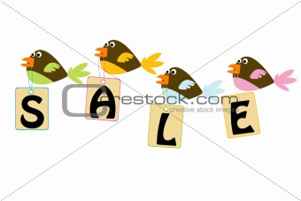 Birds holding sale tags