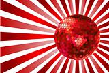 Red disco ball on red twirl background 