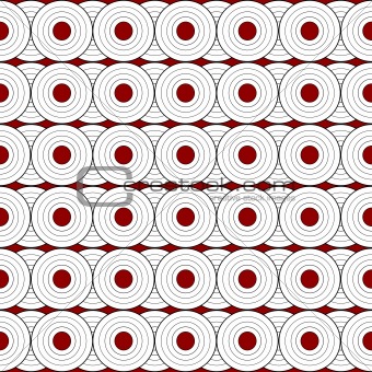 Retro black and white pattern with red circles