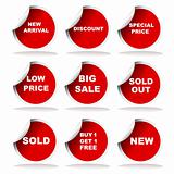 Set of red sale stickers and labels