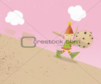 Elf walking with a cookie