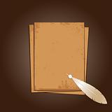 Old paper with feather. Grunge background. 