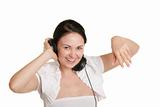 Happy young woman with ear-phones