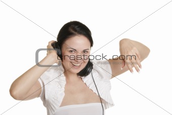 Happy young woman with ear-phones