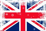 British Union Jack flag with snowflakes grunge