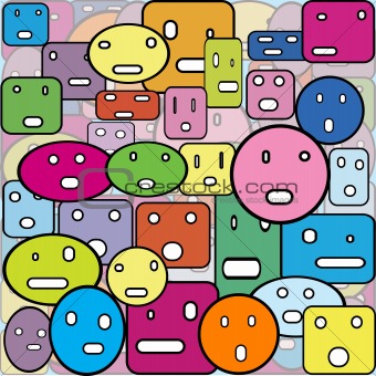 Colored background with faces made of geometrical shapes