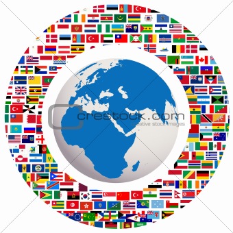 Earth globe with all flags