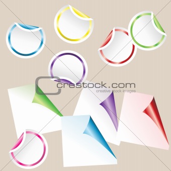 Set of colored curled glossy paper corners