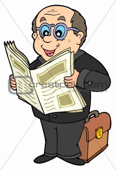 Cartoon businessman with newspaper